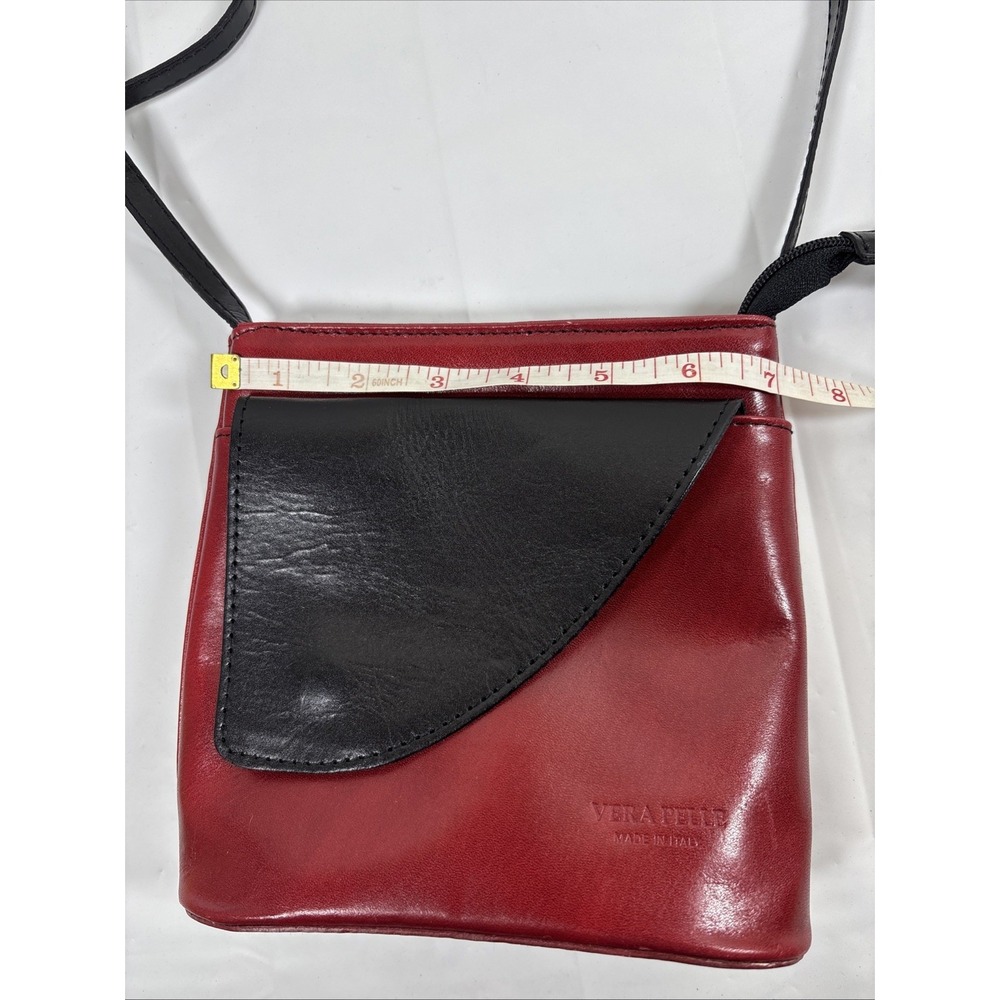 Vera Pelle Genuine Leather Made in Italy Colorblock Red/Black Crossbody Bag RARE - Picture 13 of 15